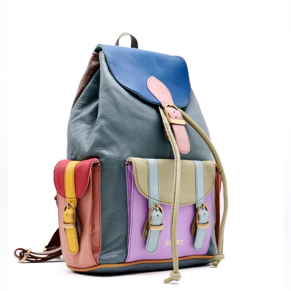 SOCKO Multicolor Leather Backpack - Blue/Pink/Yellow Accent
